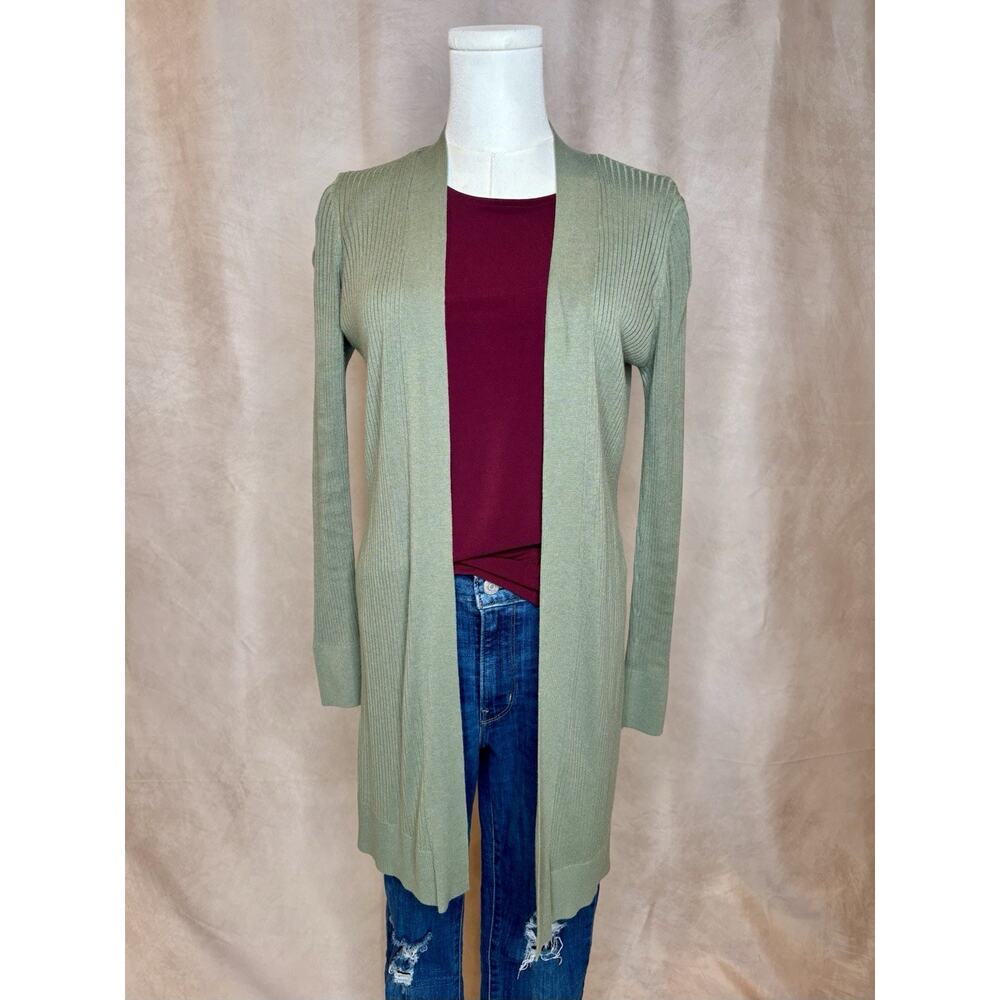Loft Sage Green Ribbed Longline Cardigan XS Lightweight Duster Sweater